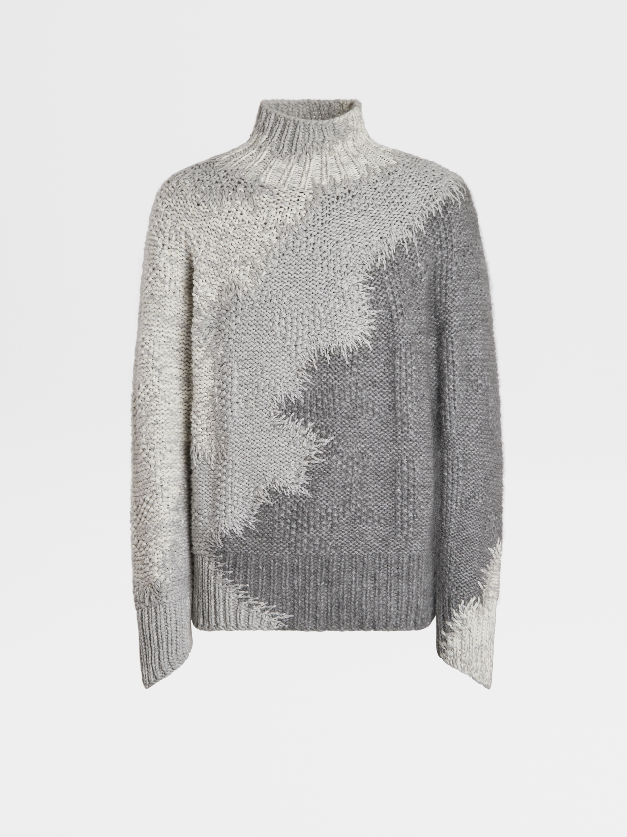 Grey Mélange and White Cashmere High Neck Sweater